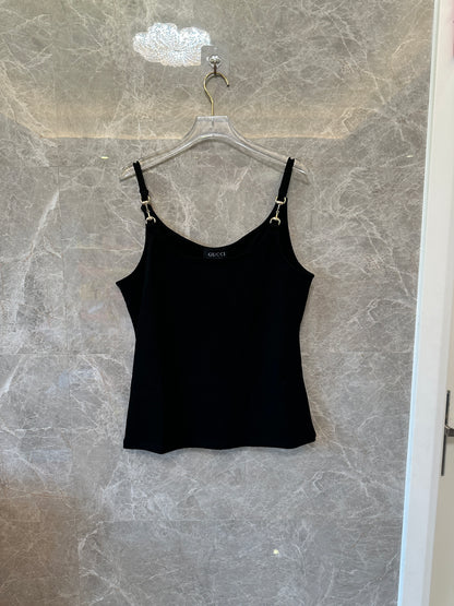Gucci Black Sleeveless Camisole Top with Metal Strap Detail