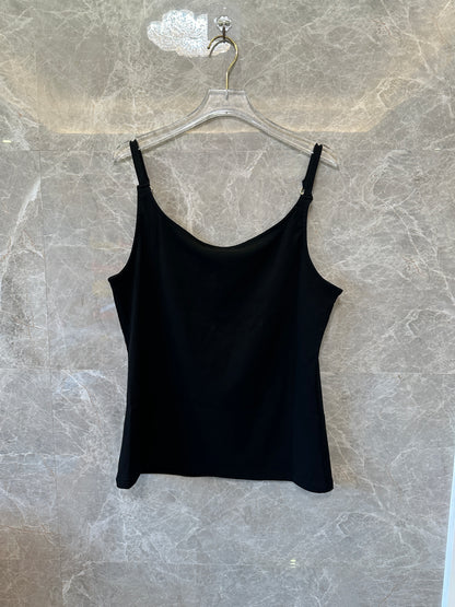 Gucci Black Sleeveless Camisole Top with Metal Strap Detail
