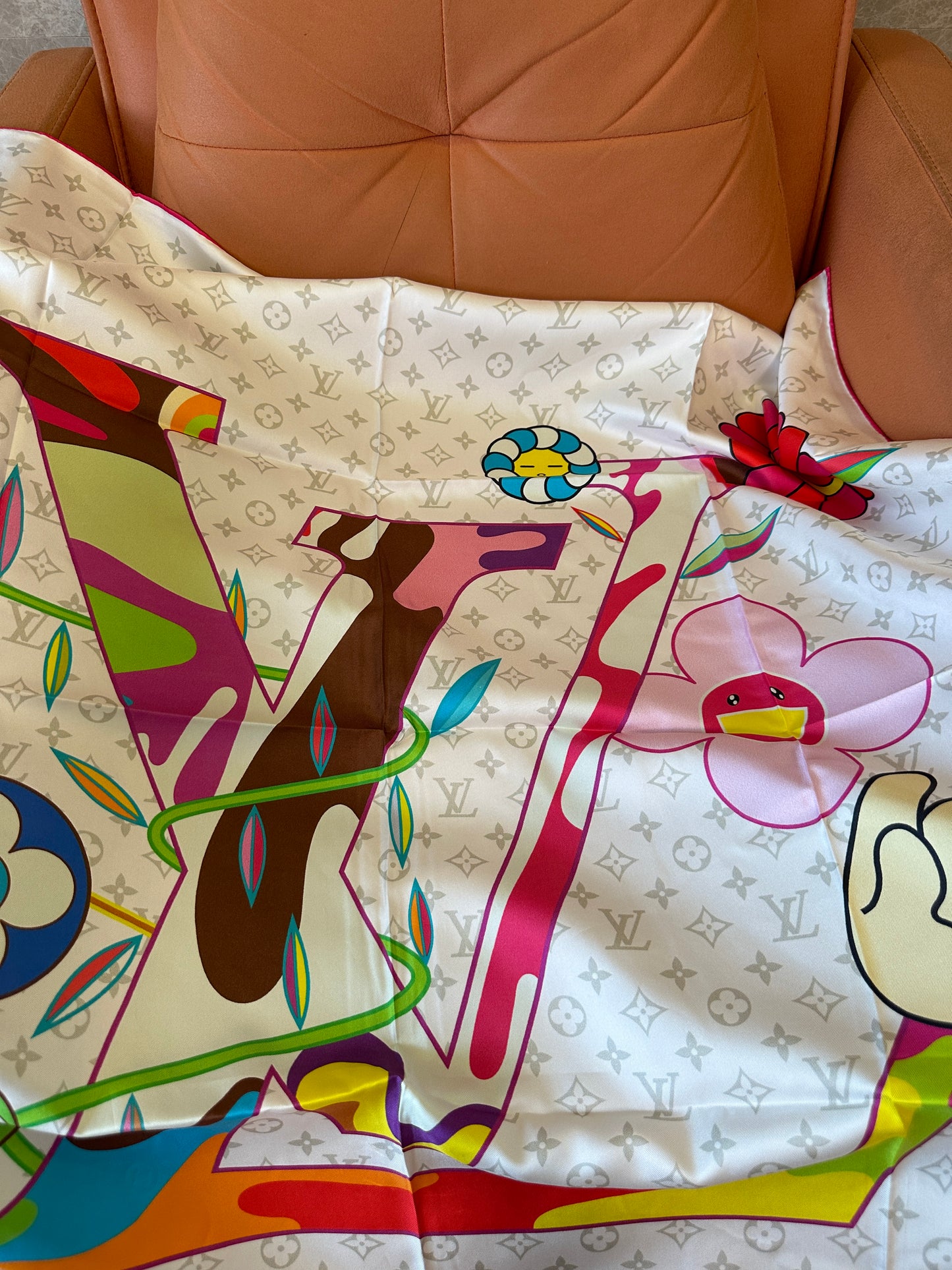 Louis Vuitton Multicolor Silk Square Scarf with Monogram Print