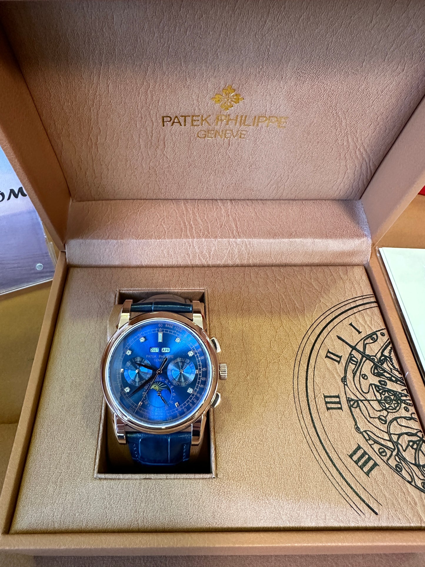 Patek Philippe Grand Complications Moonphase Chronograph 42mm Blue Dial Rose Gold Watch