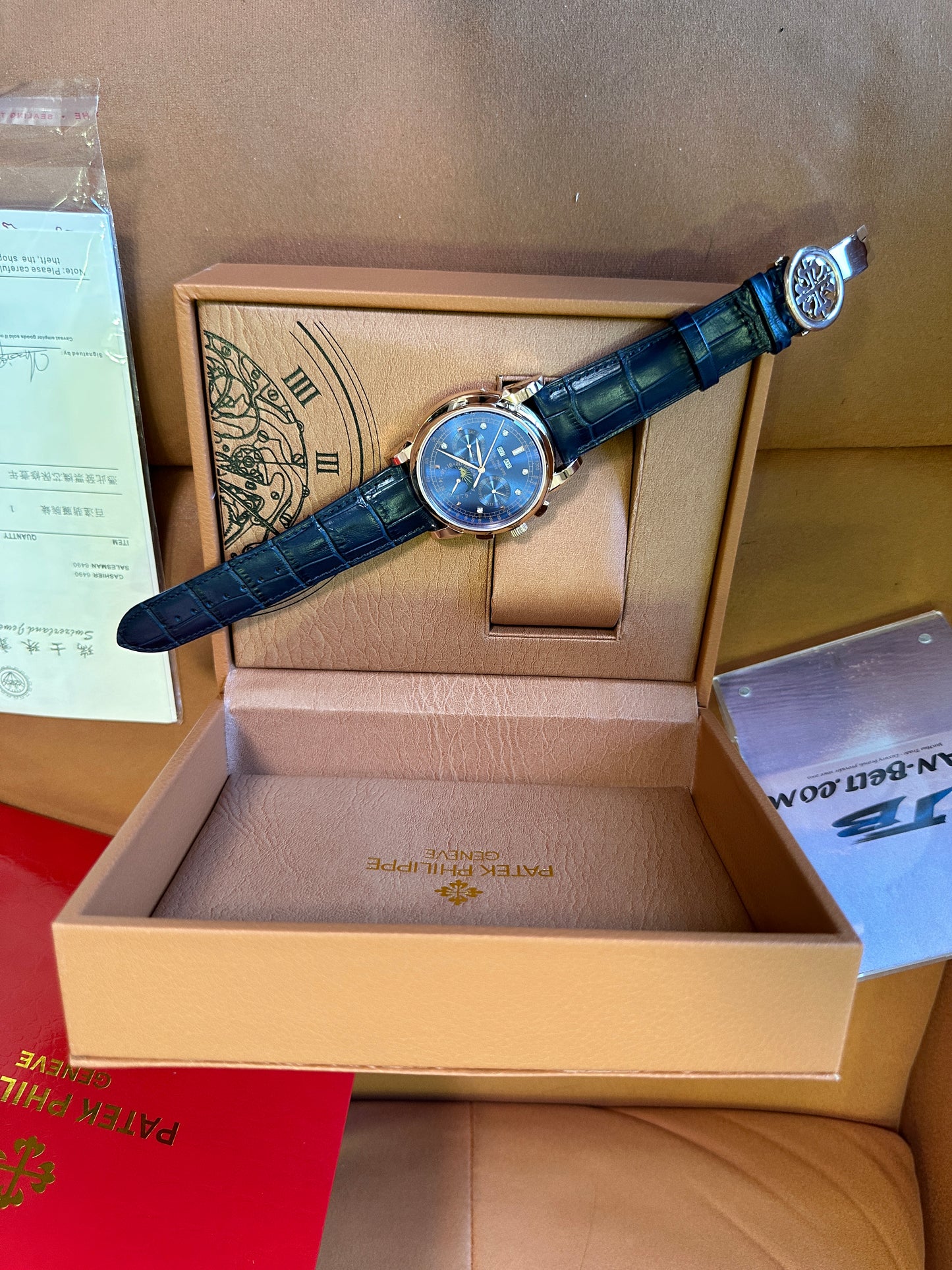 Patek Philippe Grand Complications Moonphase Chronograph 42mm Blue Dial Rose Gold Watch