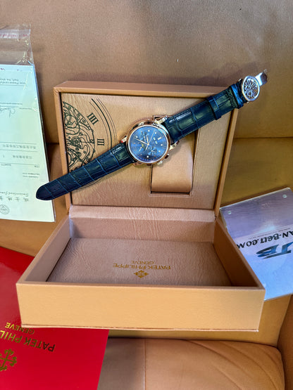 Patek Philippe Grand Complications Moonphase Chronograph 42mm Blue Dial Rose Gold Watch