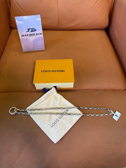 Louis Vuitton Silver Monogram Chain Necklace with Ring Pendant