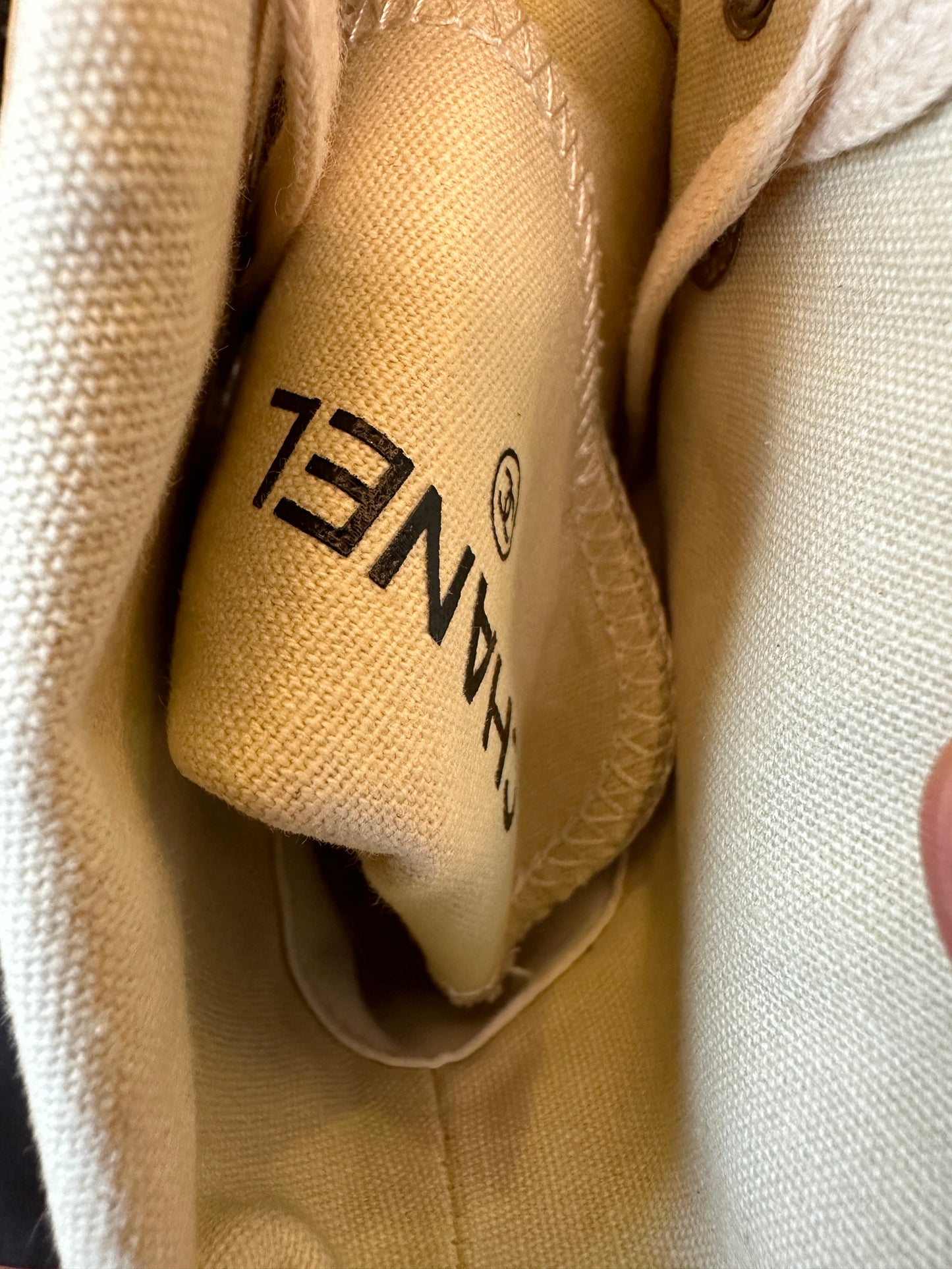 Chanel High Top Platform Sneakers Beige Canvas Shoes