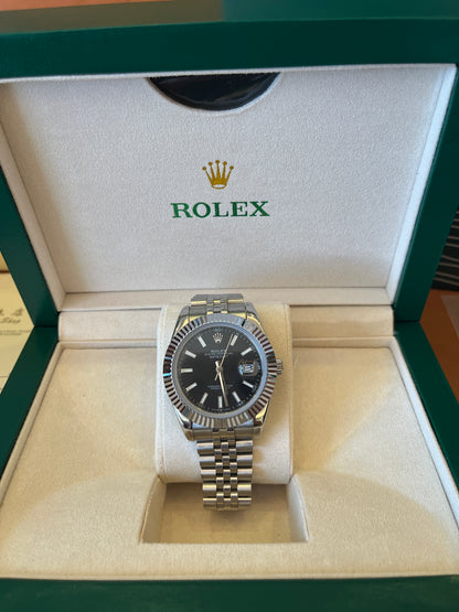 [Qualité 3A] Rolex Datejust 41 or blanc/acier cadran noir index flûté lunette bracelet Jubilee 126334