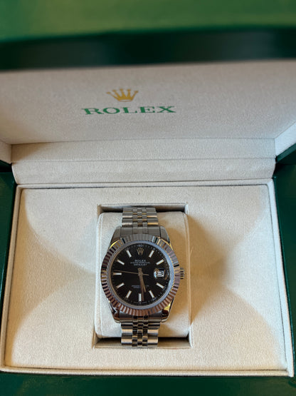 [Qualité 3A] Rolex Datejust 41 or blanc/acier cadran noir index flûté lunette bracelet Jubilee 126334
