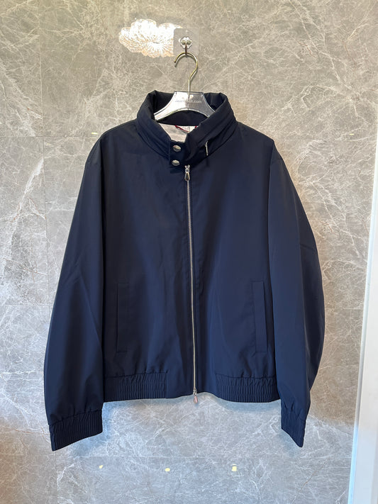 Brunello Cucinelli Men’s Navy Blue Lightweight Bomber Jacket with High Collar