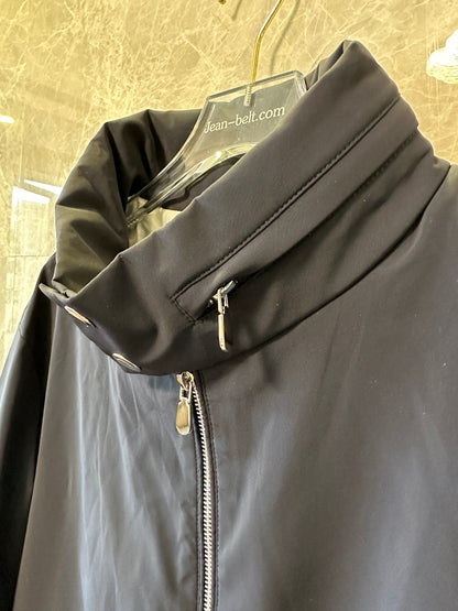 Brunello Cucinelli Men’s Navy Blue Lightweight Bomber Jacket with High Collar