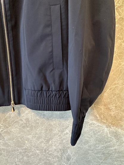 Brunello Cucinelli Men’s Navy Blue Lightweight Bomber Jacket with High Collar