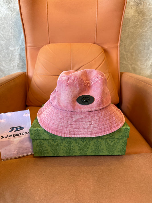 Gucci Pink Denim Bucket Hat with GG Logo Patch