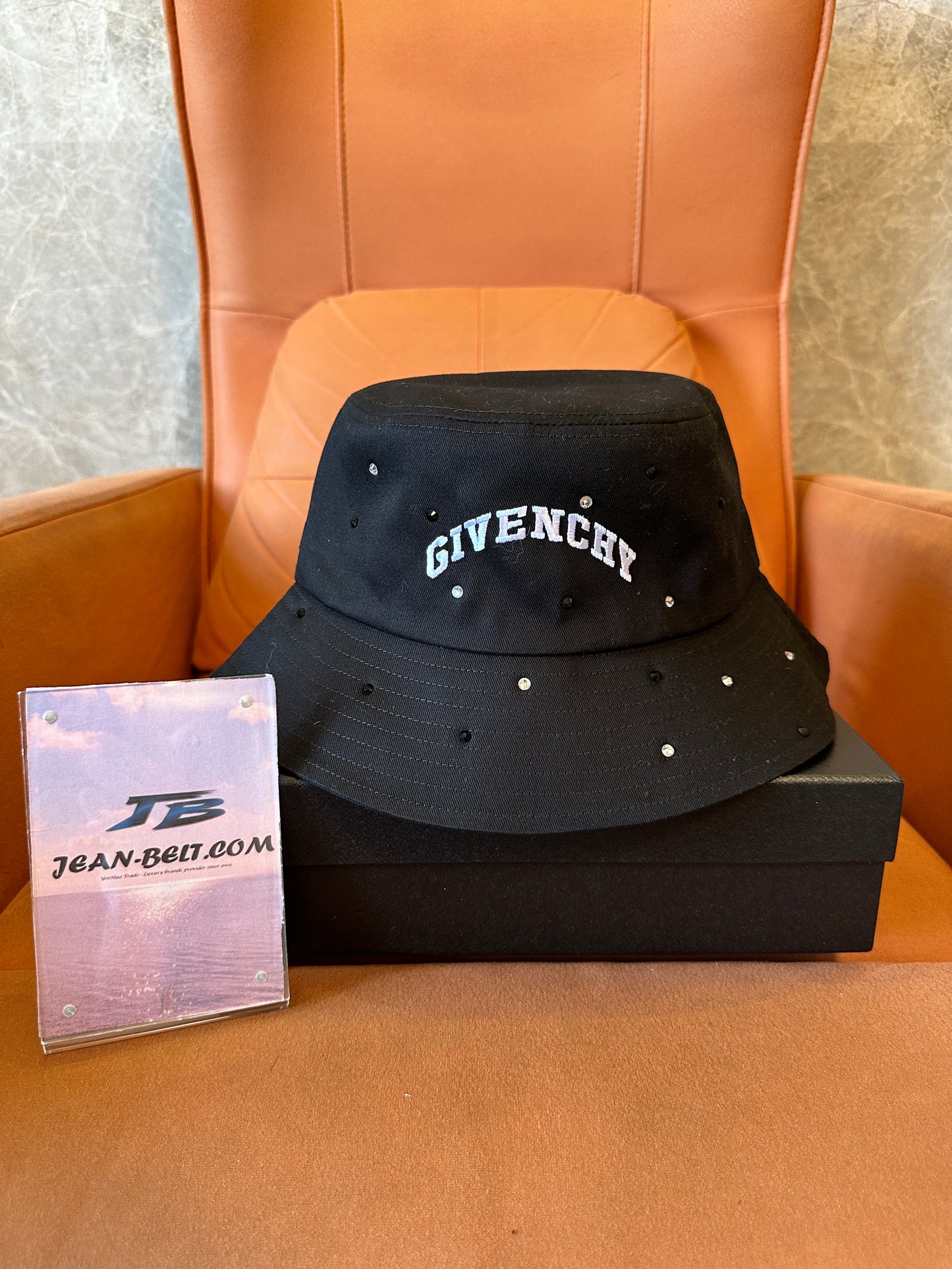 Givenchy Black Bucket Hat with Crystal Embellishments