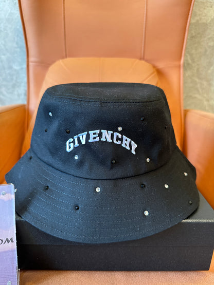 Givenchy Black Bucket Hat with Crystal Embellishments