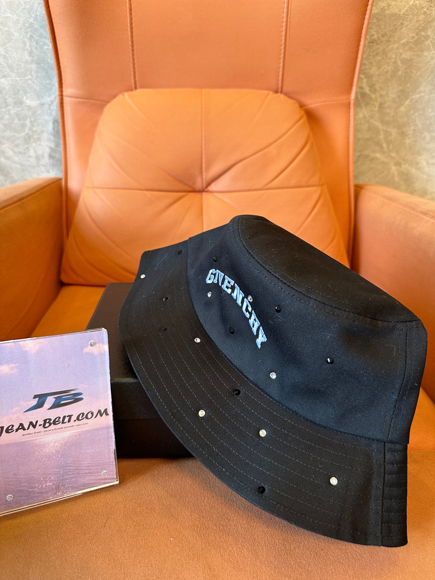 Givenchy Black Bucket Hat with Crystal Embellishments