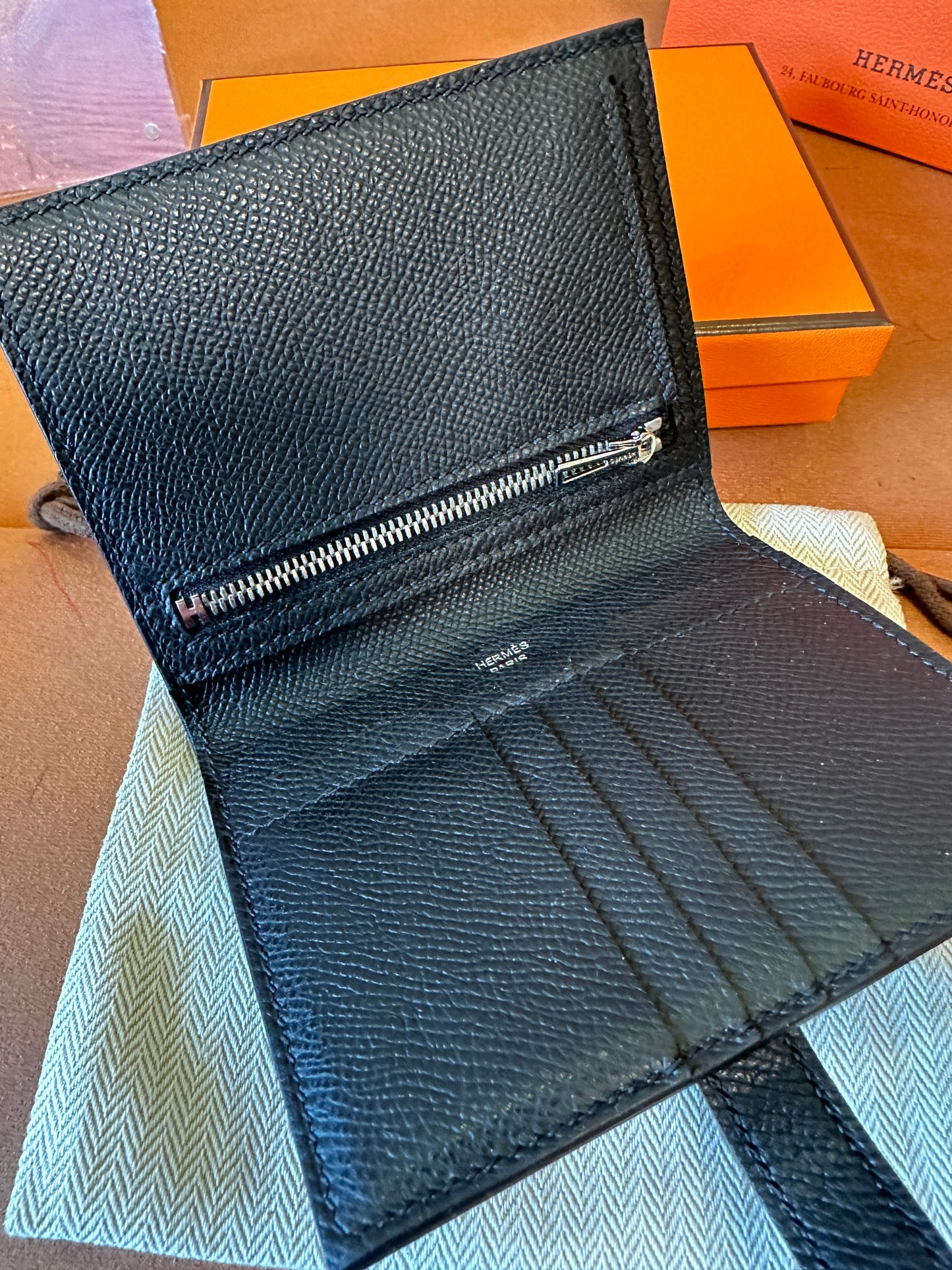 Hermes H Wallet in Black Epsom Leather with Palladium Hardware