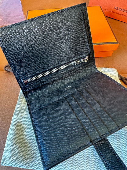 Hermes H Wallet in Black Epsom Leather with Palladium Hardware