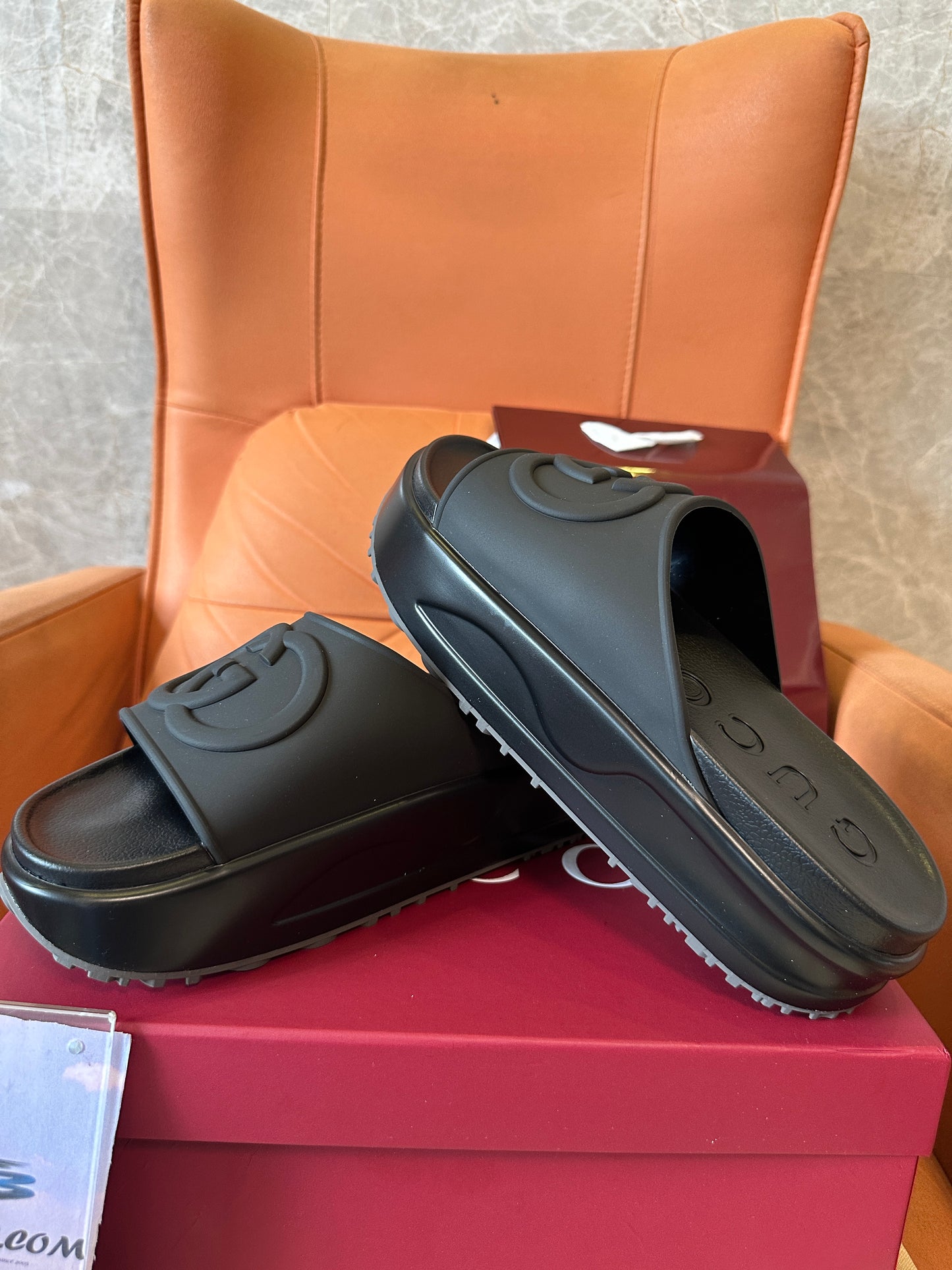 Gucci Rubber Platform Slides Black