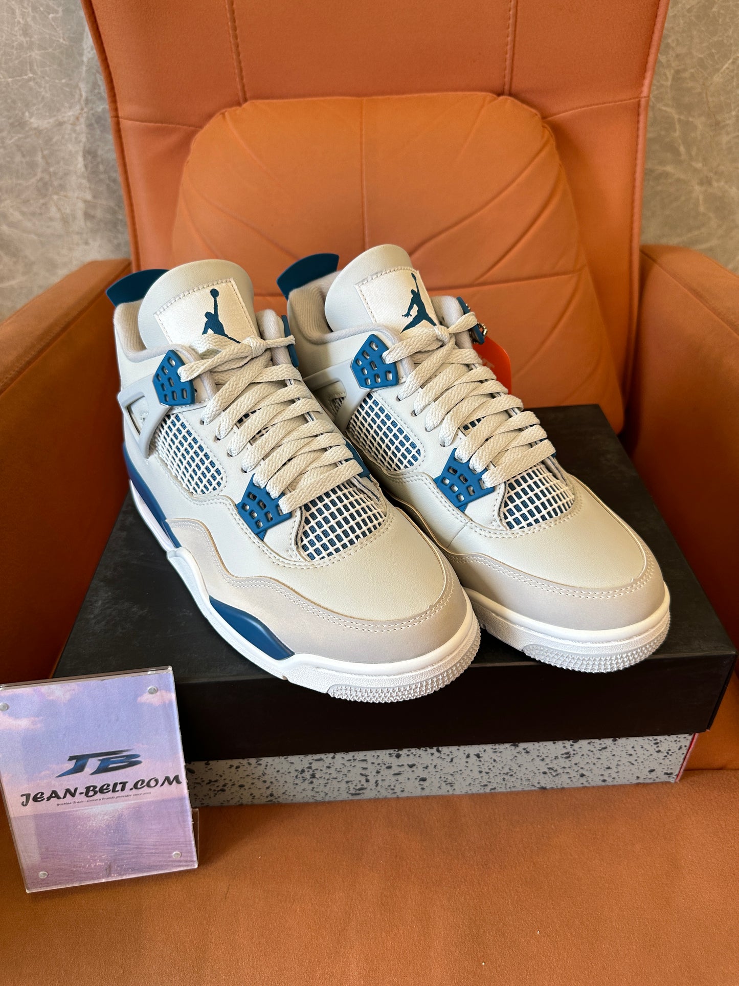 Air Jordan 4 Retro OG White Blue Leather Sneakers