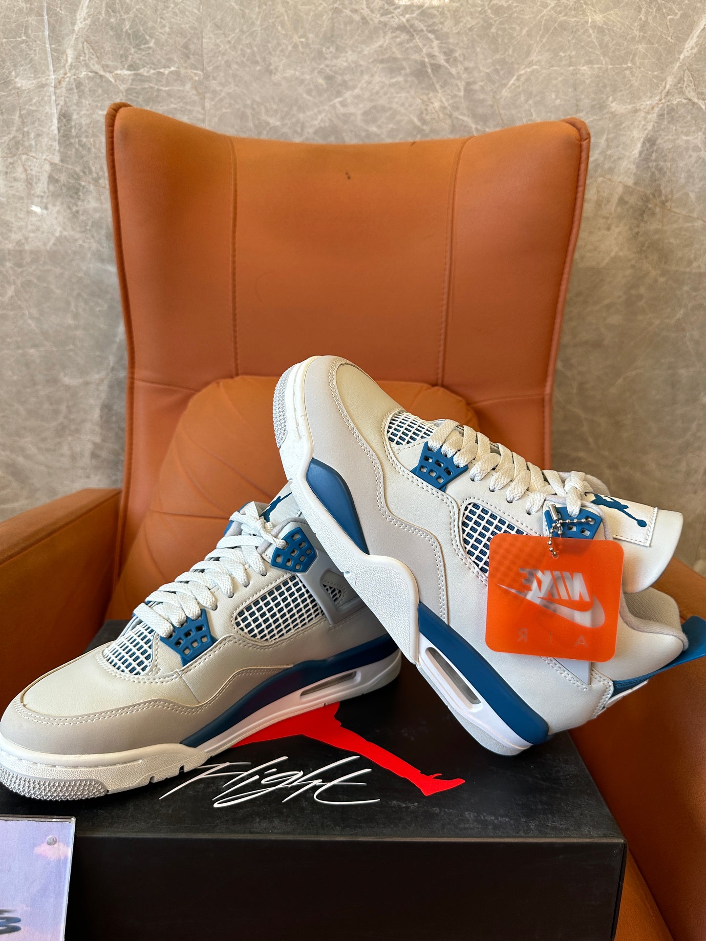 Air Jordan 4 Retro OG White Blue Leather Sneakers
