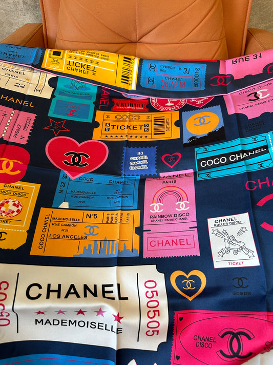 Chanel Ticket Print Silk Scarf – Multicolor