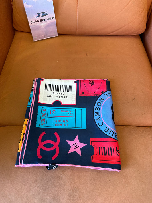 Chanel Ticket Print Silk Scarf – Multicolor