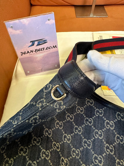 Gucci GG Supreme Denim Shoulder Bag with Pouch