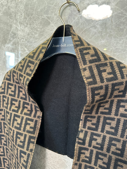 Fendi FF Logo Reversible Wool Scarf – Brown/Black