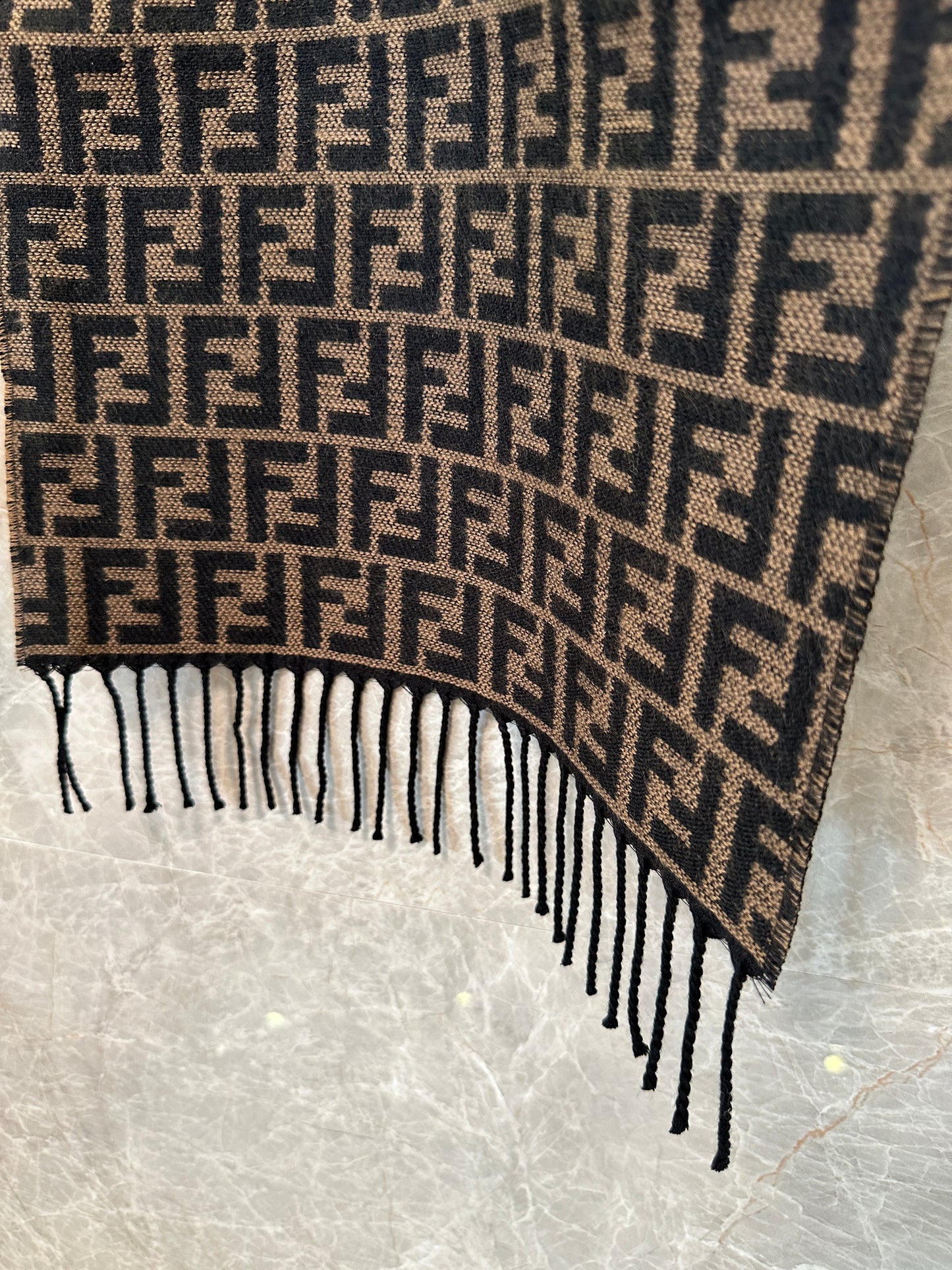 Fendi FF Logo Reversible Wool Scarf – Brown/Black