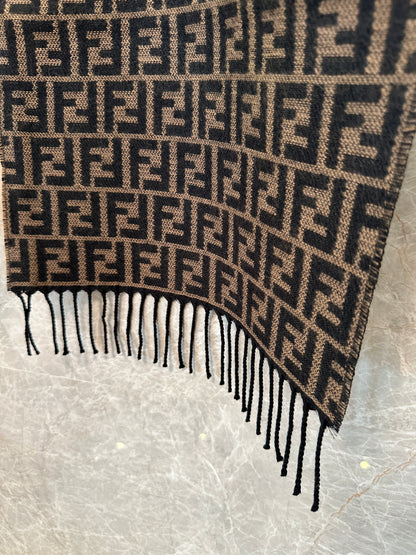 Fendi FF Logo Reversible Wool Scarf – Brown/Black