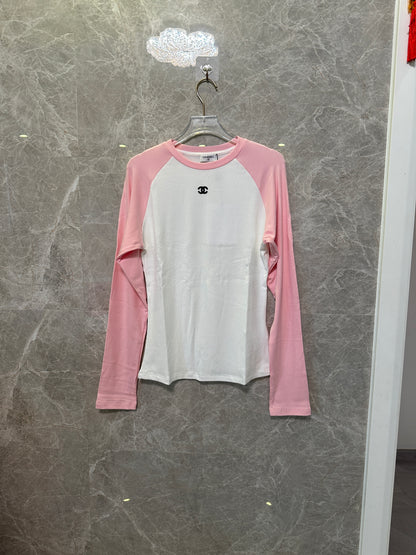 Chanel Pink & White Long Sleeve Logo T-Shirt