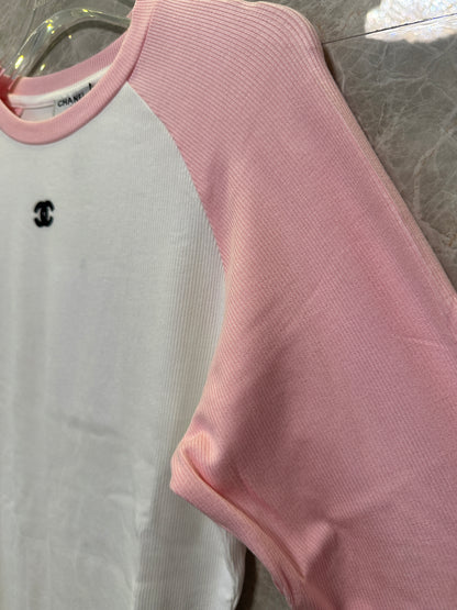 Chanel Pink & White Long Sleeve Logo T-Shirt