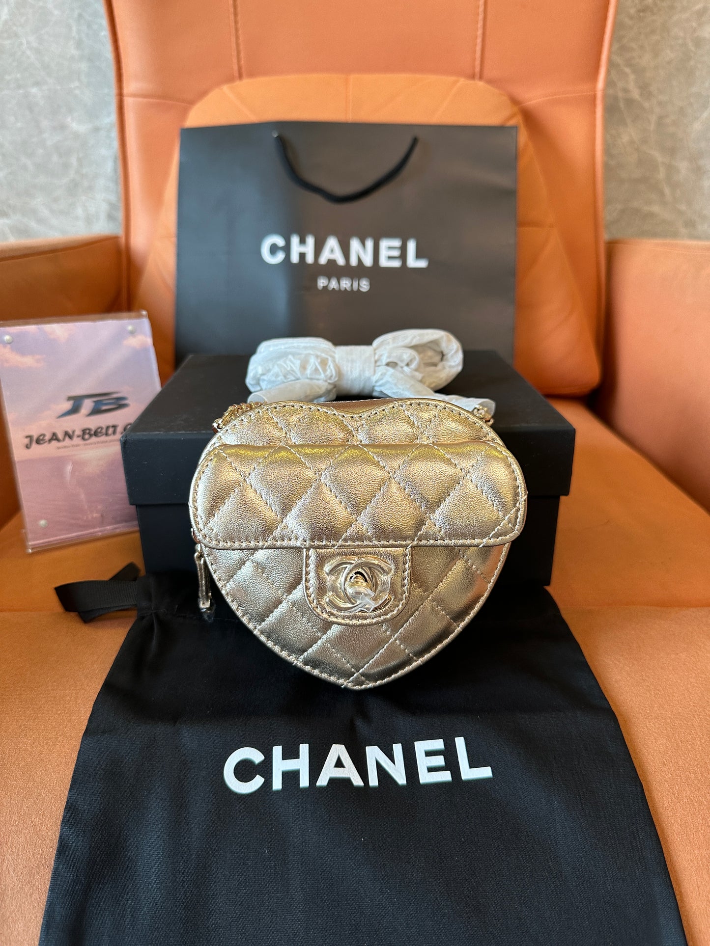 Chanel Metallic Gold Heart-Shaped Quilted Mini Bag