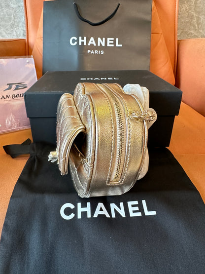 Chanel Metallic Gold Heart-Shaped Quilted Mini Bag