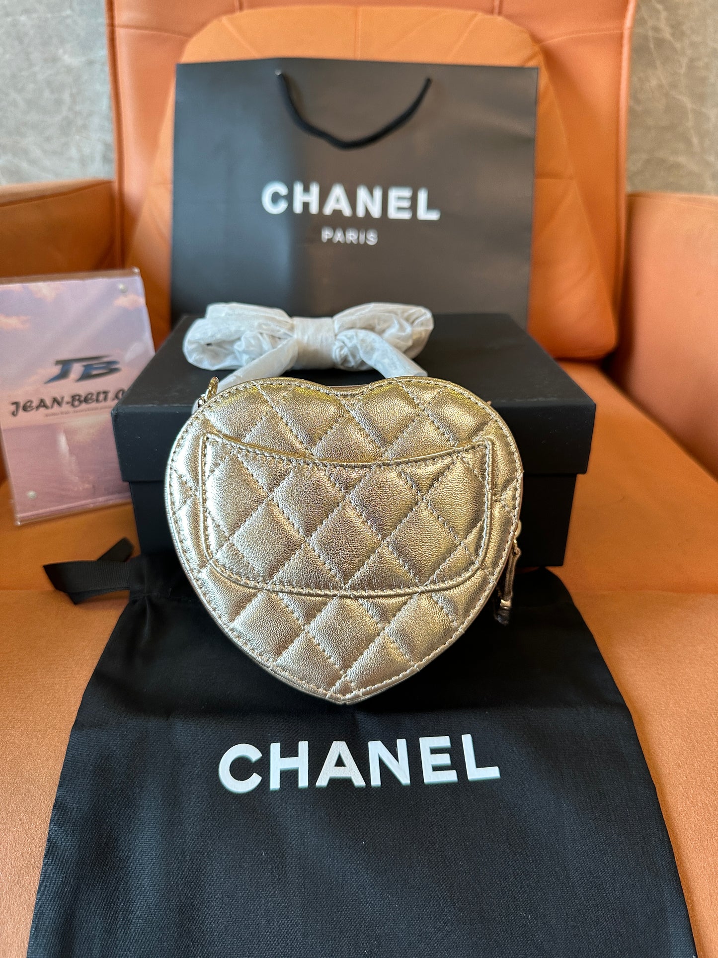 Chanel Metallic Gold Heart-Shaped Quilted Mini Bag