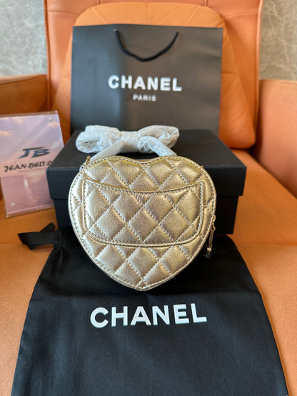 Chanel Metallic Gold Heart-Shaped Quilted Mini Bag