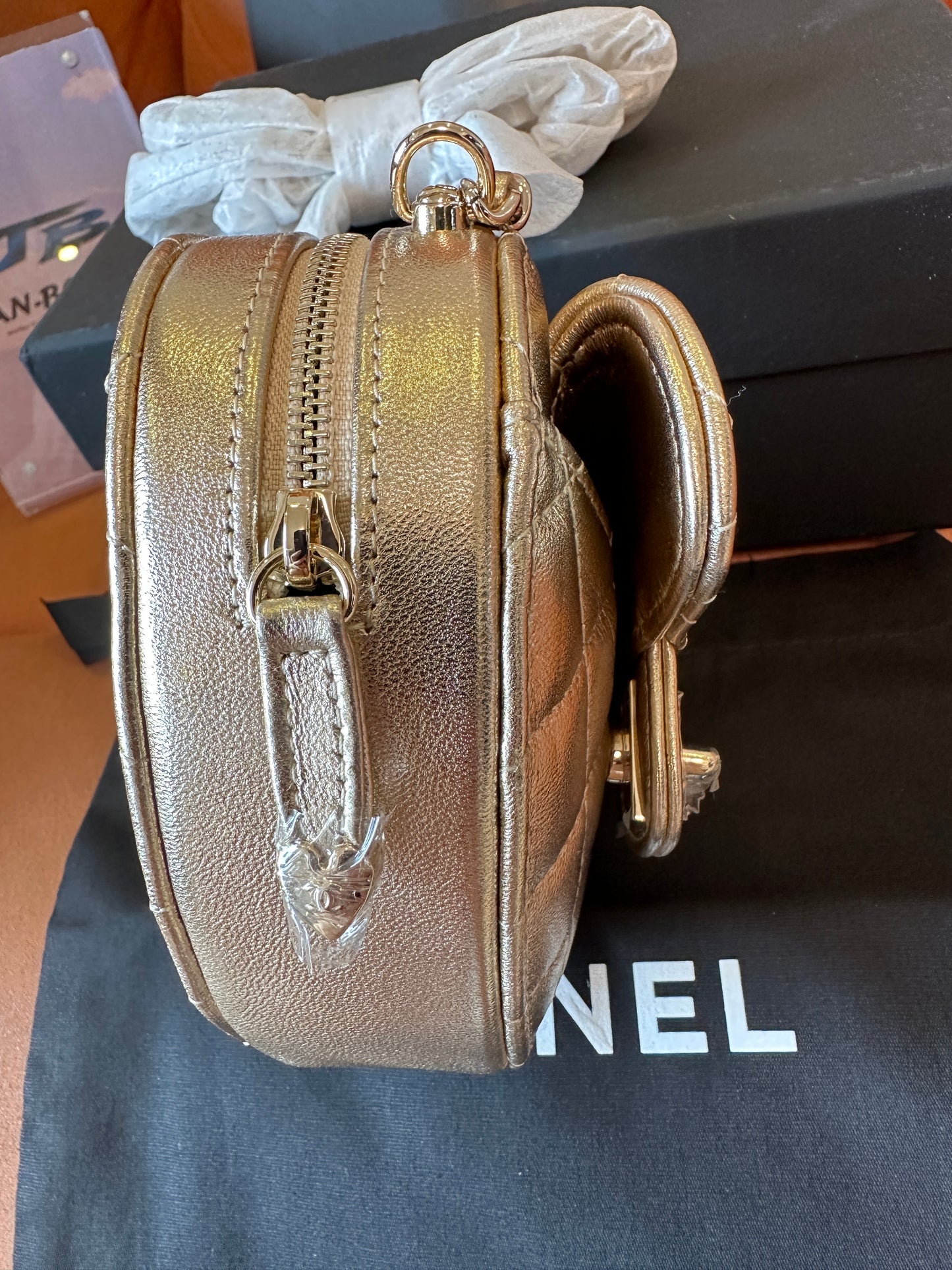 Chanel Metallic Gold Heart-Shaped Quilted Mini Bag