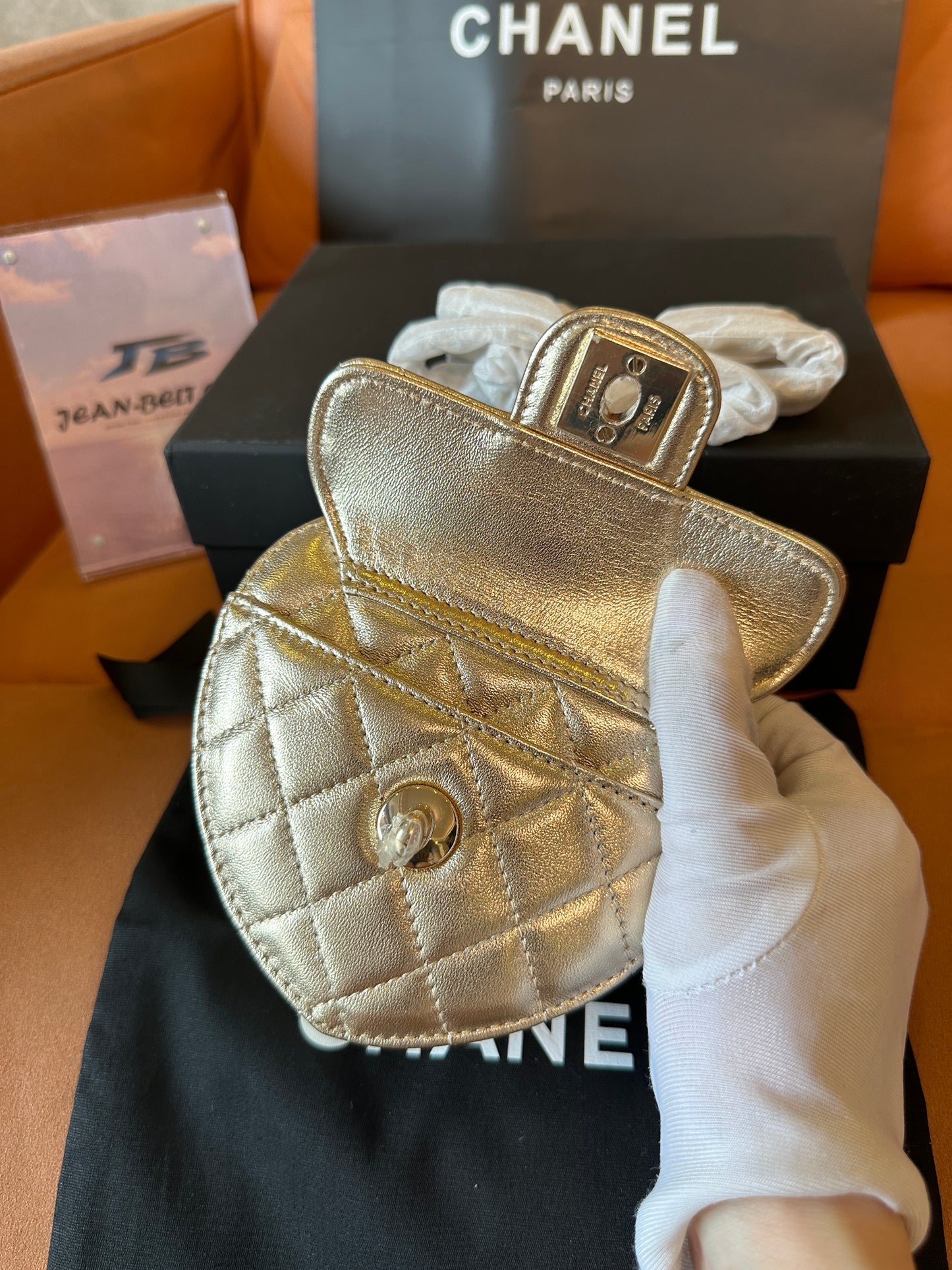 Chanel Metallic Gold Heart-Shaped Quilted Mini Bag
