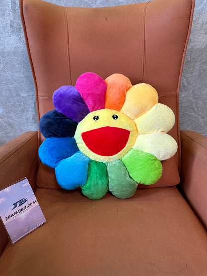 Takashi Murakami Flower Plush Pillow – Rainbow Smiley Cushion
