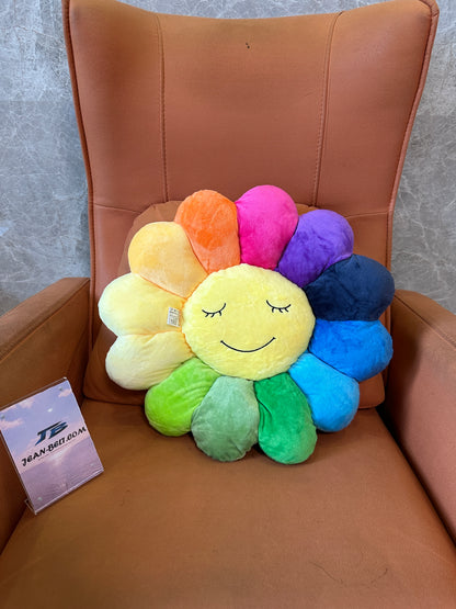 Takashi Murakami Flower Plush Pillow – Rainbow Smiley Cushion
