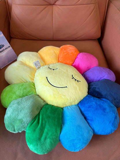 Takashi Murakami Flower Plush Pillow – Rainbow Smiley Cushion