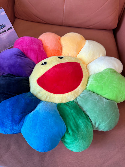 Takashi Murakami Flower Plush Pillow – Rainbow Smiley Cushion