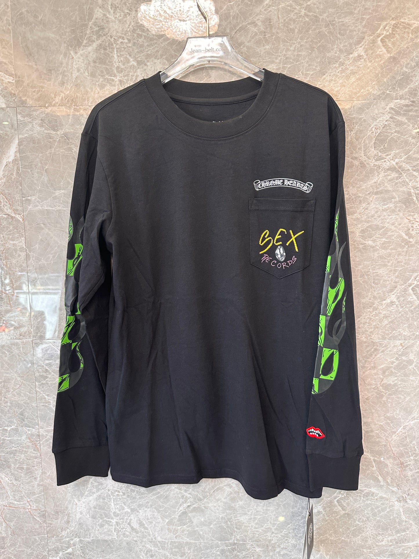 Chrome Hearts x Matty Boy Sex Records manga longa chama preta