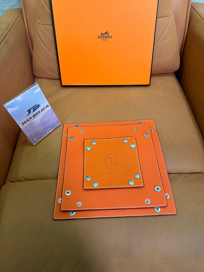 Hermès Valet Tray Set – Orange Leather Catchall