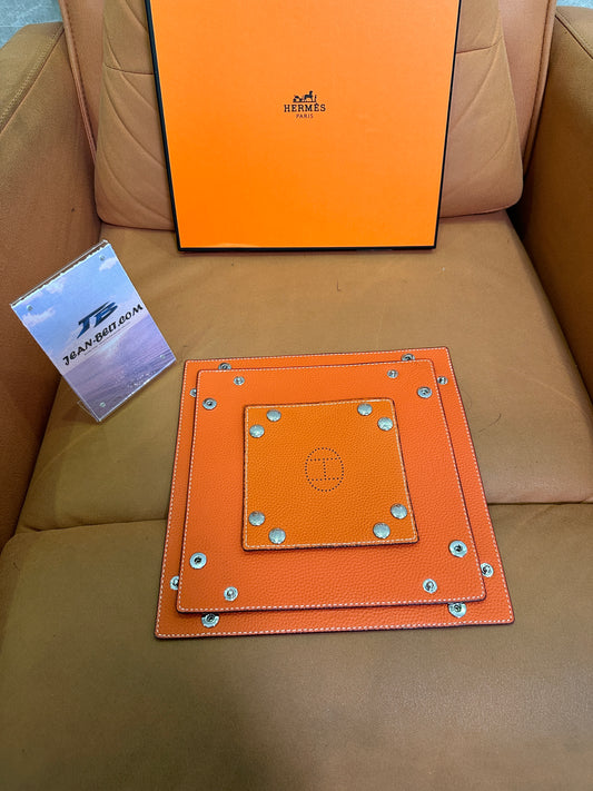 Hermès Valet Tray Set – Orange Leather Catchall