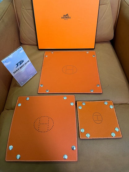 Hermès Valet Tray Set – Orange Leather Catchall