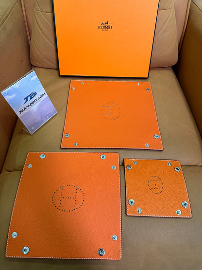 Hermès Valet Tray Set – Orange Leather Catchall