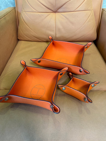 Hermès Valet Tray Set – Orange Leather Catchall