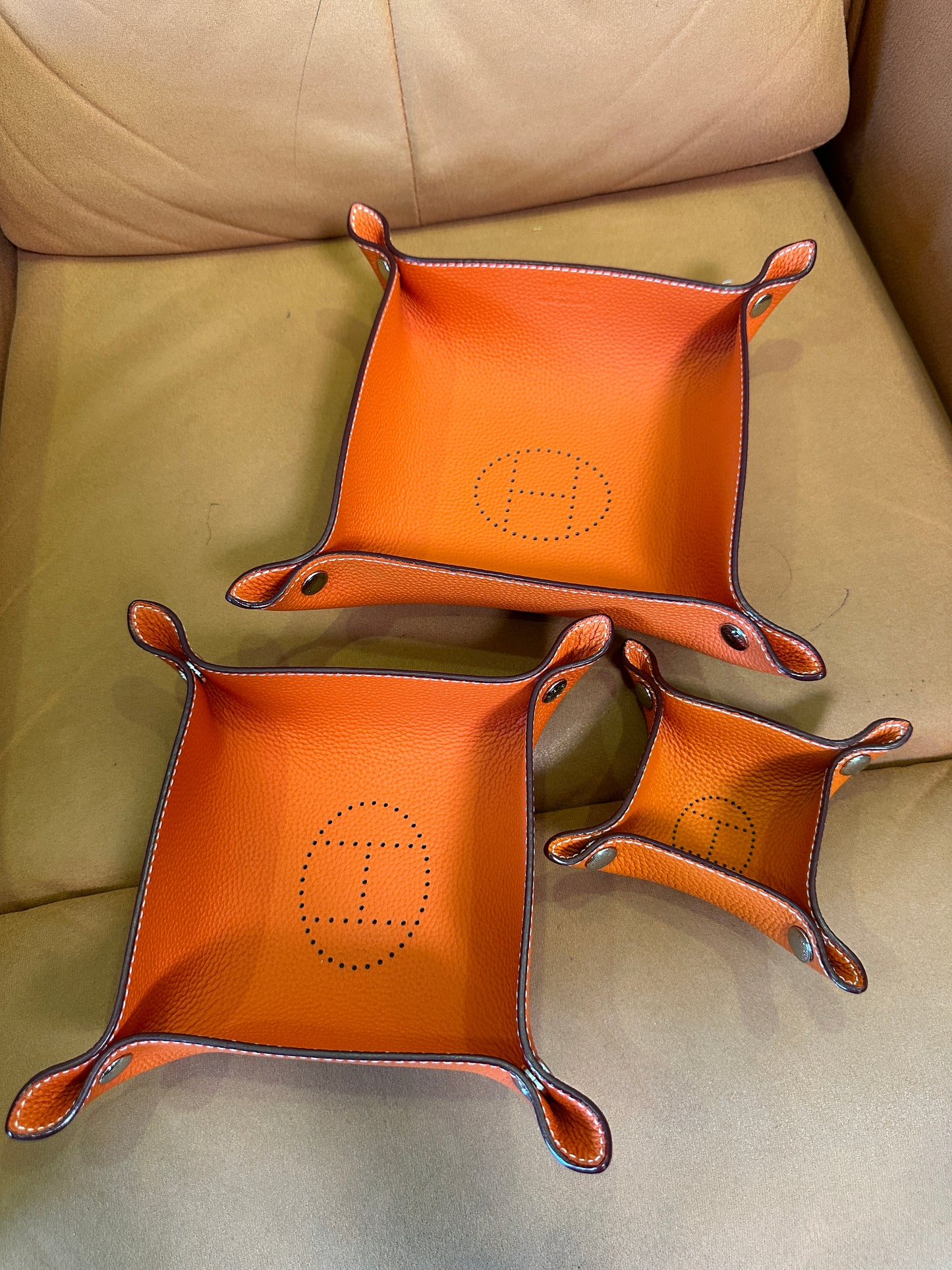 Hermès Valet Tray Set – Orange Leather Catchall