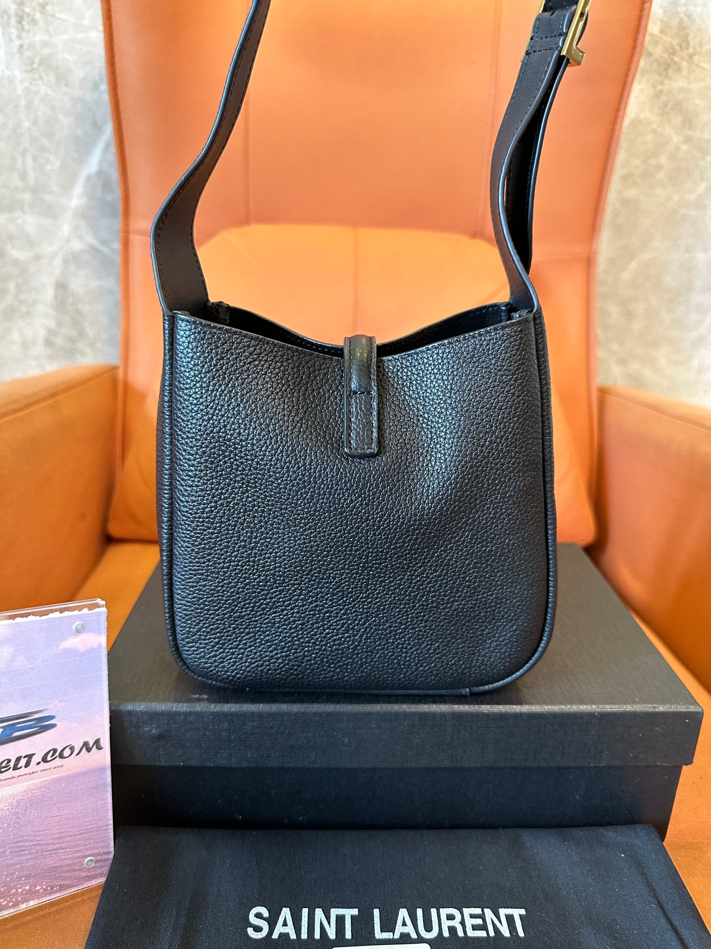 Saint Laurent Black Leather Bucket Bag with Gold YSL Logo
