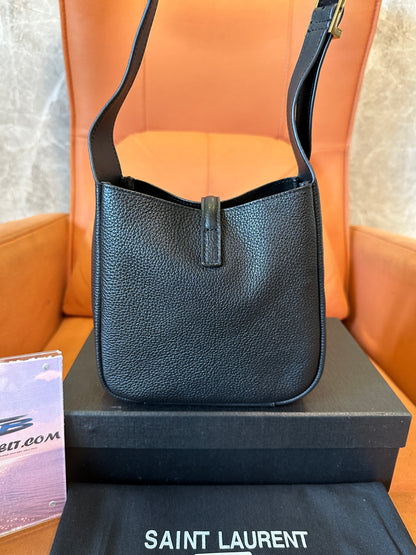 Saint Laurent Black Leather Bucket Bag with Gold YSL Logo