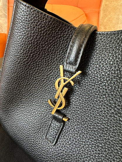 Saint Laurent Black Leather Bucket Bag with Gold YSL Logo